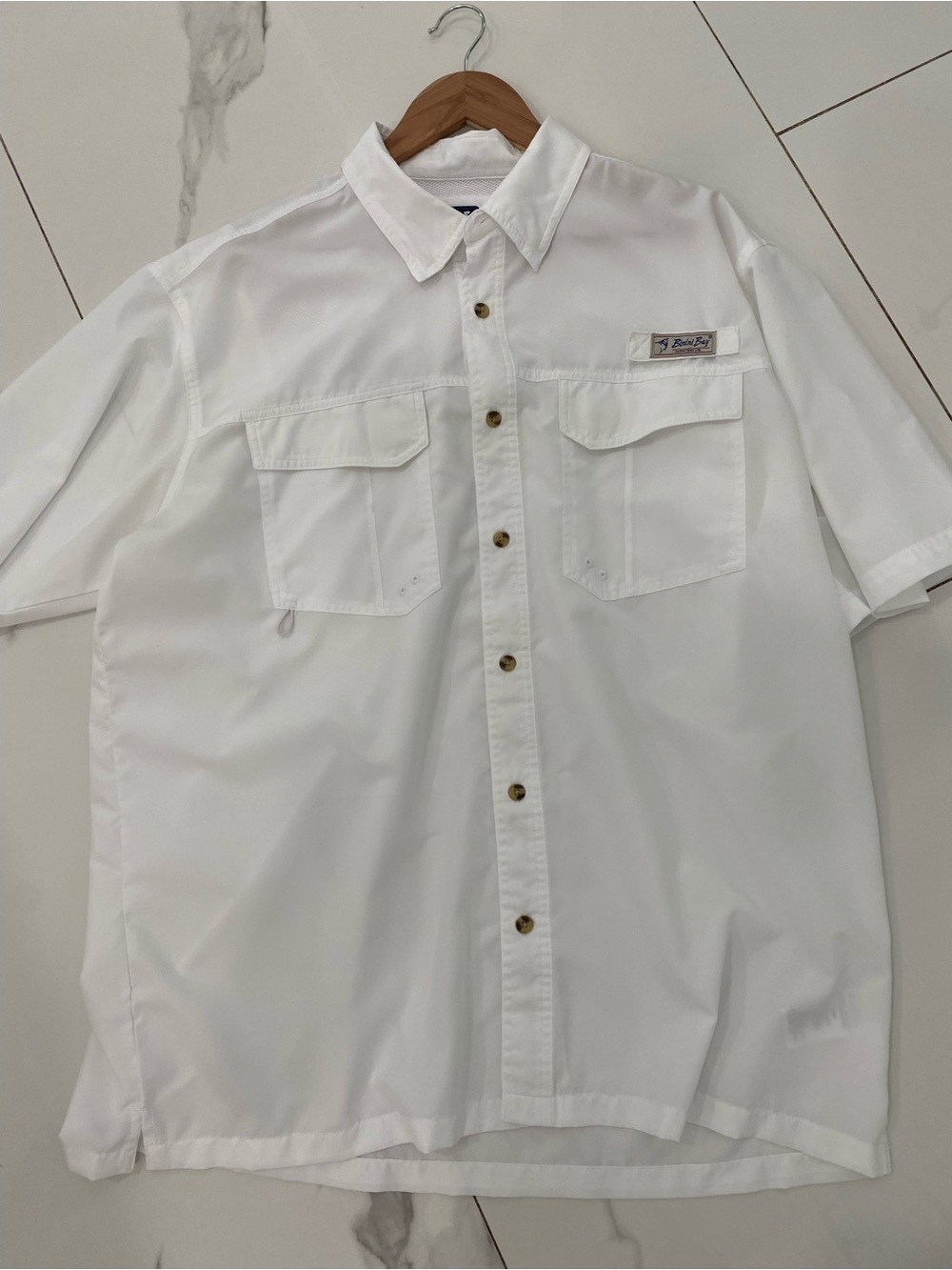 Men's White Short-Sleeve Button-Down Utility Shirt